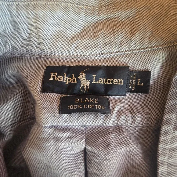 Ralph Lauren Blake Mens Large Blue Oxford Button Down Shirt Cotton Long Sleeve - Picture 7 of 16